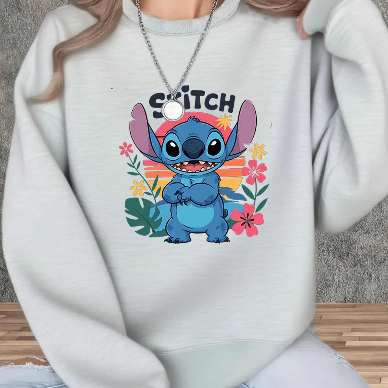 

Пуловер с узором Disney Stitch, модный свитер унисекс с круглым вырезом, осенне-зимний флисовый повседневный уличный свитер
