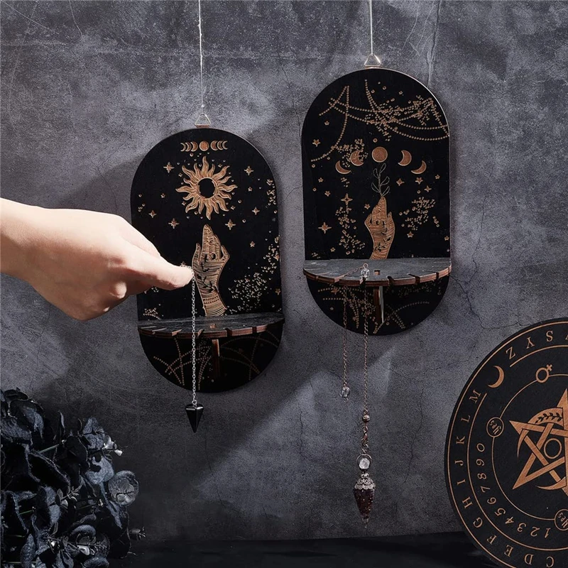 Prateleira De Cristal De Madeira, Suporte De Parede, Base De Suporte, Prateleiras Flutuantes, Estilo Decorativo, Boêmio, Suporte De Suspensão, Decoração De Parede