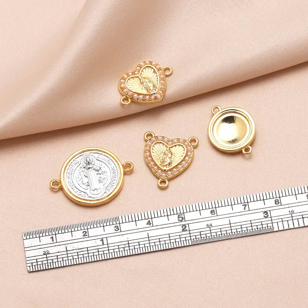 OCESRIO Beads Heart Virgin Mary Charms for Bracelet Copper Gold Plated Silver Color san benito jewelry Making Supplis chma293