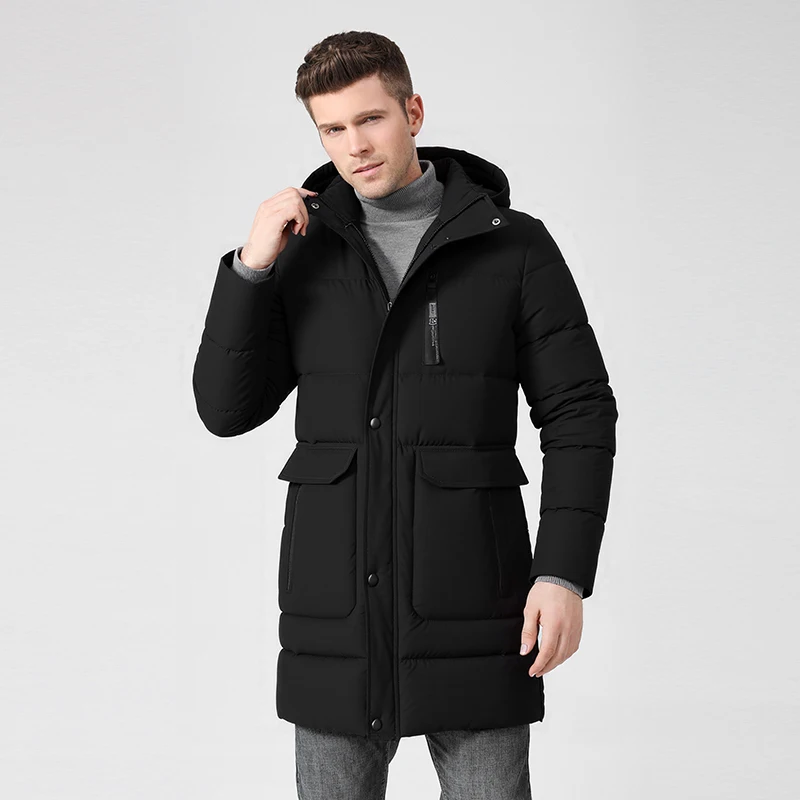 New Fashion Casual Removable Hat Men Coat Winter Fleece Comfort Thickening Solid Parka Outdoors Windproof Keep Warm Jacket Men