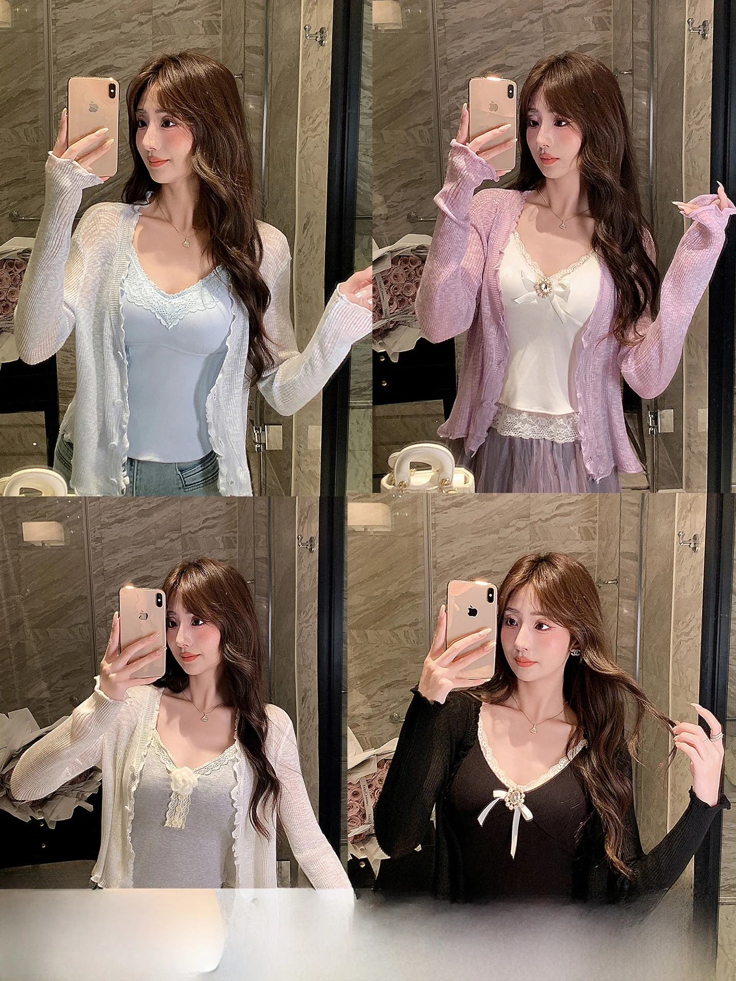 

Stunning Five-Colored Knitted Open Cardigan Women's Spring New Sle Long Sve UV Protection Ele Loose Fit V-Ne Top