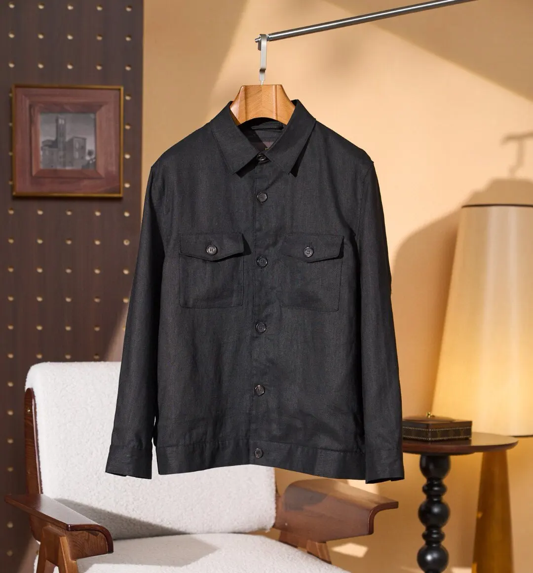 

Итальянская рубашка-жакет в стиле old money, коллекция весна-лето 26, с двумя карманами, из чистого льна, с отложным воротником, мужская повседневная куртка-топ.