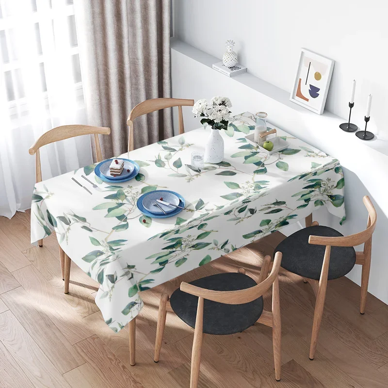 

Modern Floral Tablecloth: A Perfect Addition for Your Dining Space Rectangular Green Leaves Patterned Linen Table Cover