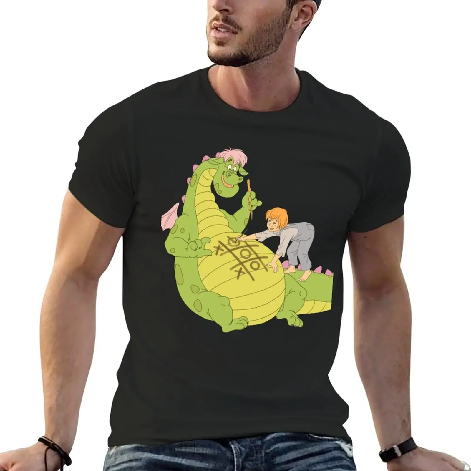 Pete's Dragon Pete and Elliott Play Tic-tac-toe Vintage Fan Art T-Shirt graphic tee shirt oversized mens designer clothes