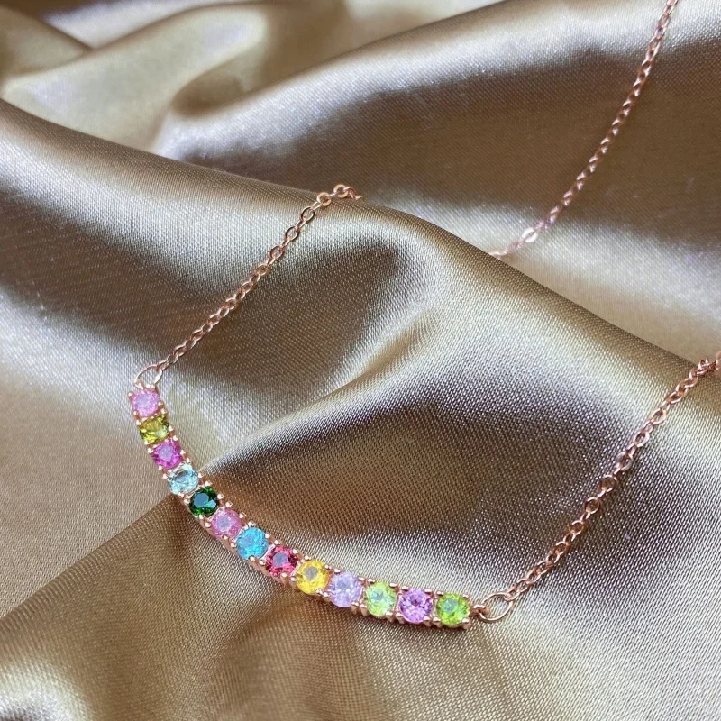 

Candy Color Tourmaline Necklace 925 Silver Rose Gold Colour Inlaid Natural Colored Gems