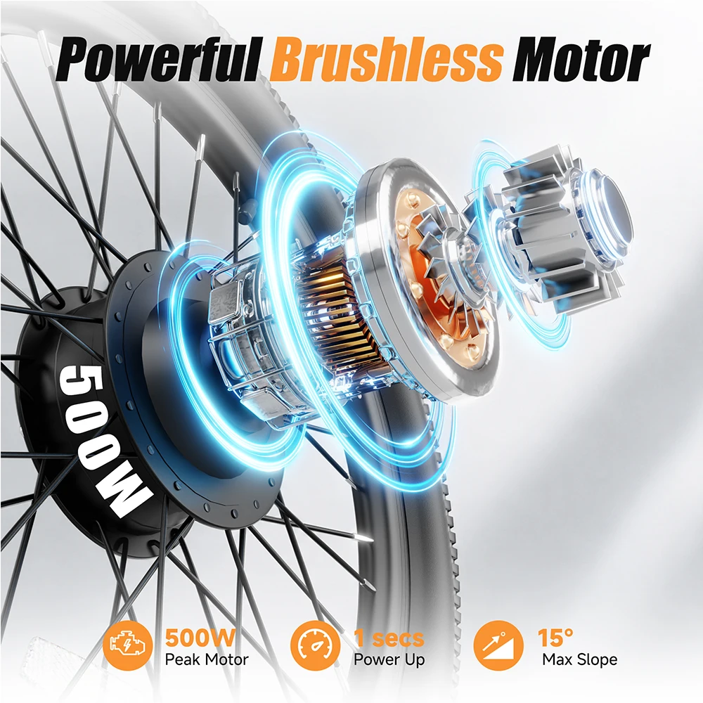 20 inch Electric Bike for Adults, 48V Removable Battery,500W Brushless Motor Peak Power, Max 22MPH Speed, 35 Miles Long Range, 3 Riding Modes Front Suspension Commuter E Bicycle view 2