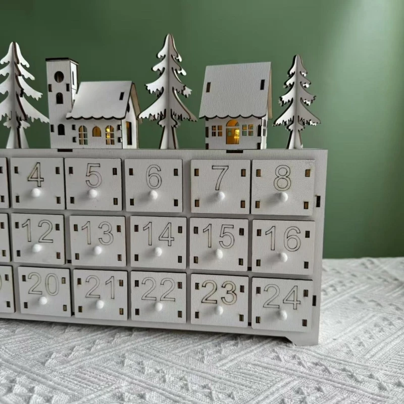 A9LB 24 Day Christmas Countdown Calendar with LED Lights Storage Drawer Desktop Decoration Unique Holiday Accessory image 4