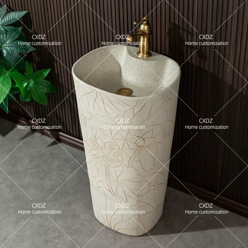 Outdoor Industrial Style Wash Basin Integrated Column Floor Standing Sink for Courtyard Balcony Garden Patio