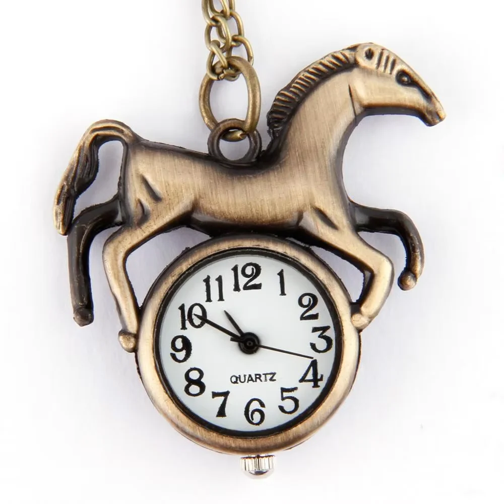 7017Chinese zodiac horse retro pocket watch wholesale creative men and women style trumpet flip table