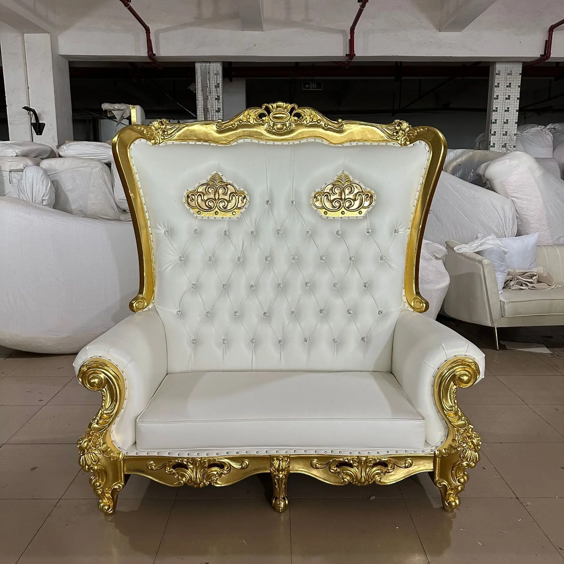 #Production of European solid wood double high back chair wedding sofa mermaid double groom and bride sofa chair