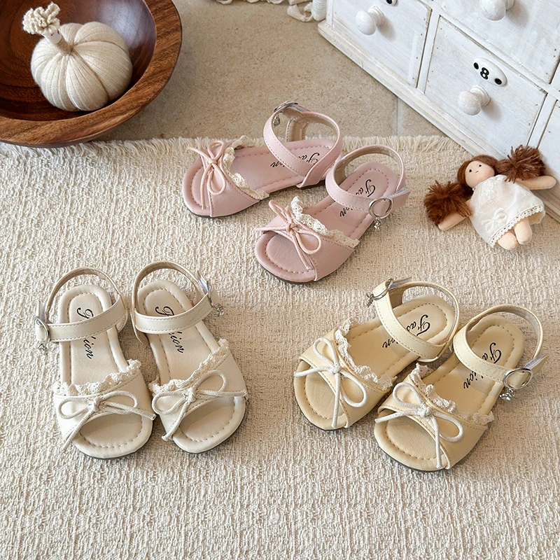 New Fashionable Girls Sandals Summer Bow Princess Sandals 3-14 Years Old Students Children Outside Wearing Versatile Sandals