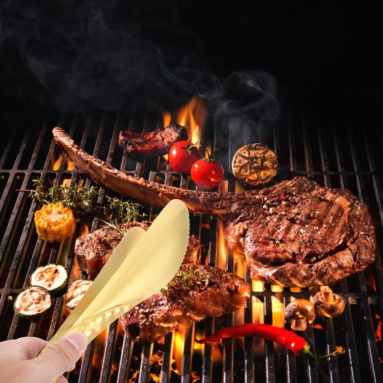 

Mikinona 1pc Stainless Steel Meat Tongs Ice Tong Fruit Salad Server Heavy Duty Kitchen Tool for BBQ Steak Bread Golden