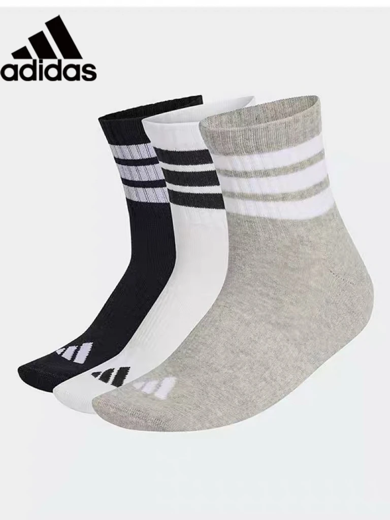 Adidas 3 Pairs 3 Stripes Ribbed Ankle Socks Breathable Sports Socks for Men Women Daily Running Casual Sneakers KC9618