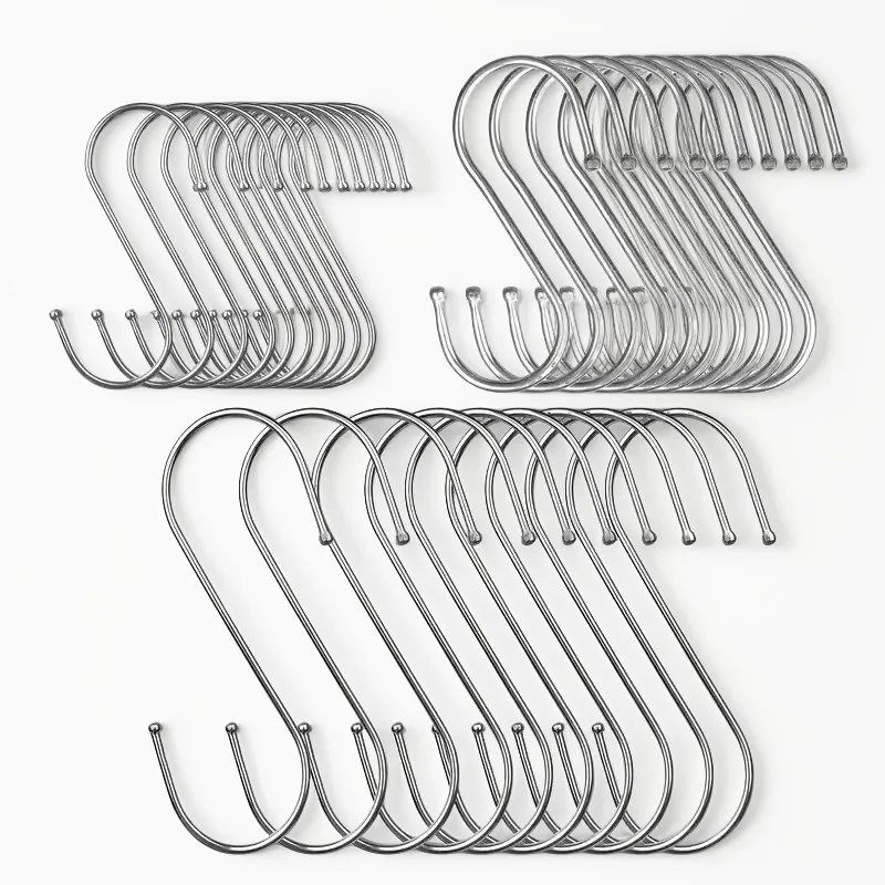 

10pcs Stainless Steel S Shaped Hook Kitchen Bathroom Clothing Hooks Multi-functional Metal Hanging Hook Key chain accessories