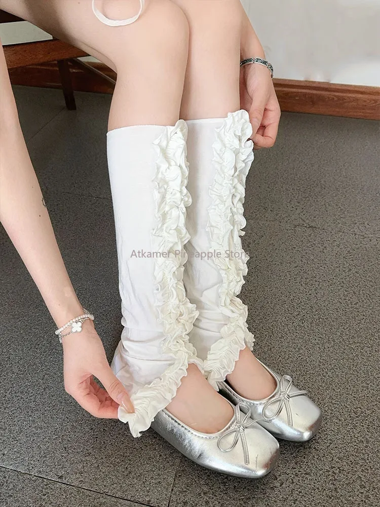 INS-style Ballet-inspired White Slit Lace Calf Sock Covers - Versatile, Slimming & Leg-lengthening, Summer Thin Sock Sleeves