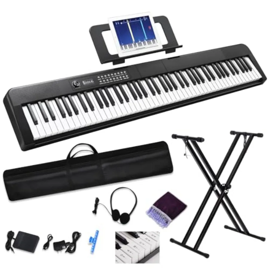 88 Key Digital Piano Electric Keyboard for Beginner at Home/Stage with Power Adapter Sustain Pedal Stand Bluetooth USB-MIDI Hea