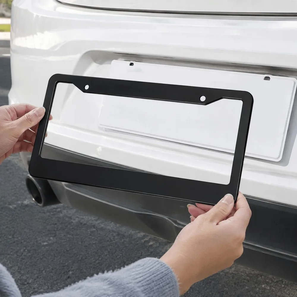 US Aluminum Alloy License Plate Frame Carbon Pattern Stainless Steel Car Exterior Decoration Silver Black Plate Holder