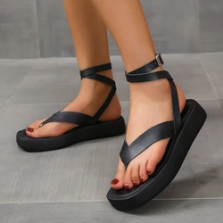 2023 Sandals Comfort Shoes for Women's Female Summer Flip Flops Platform Roman Style Low Heels Black Fashion Casual Ladies Shoes