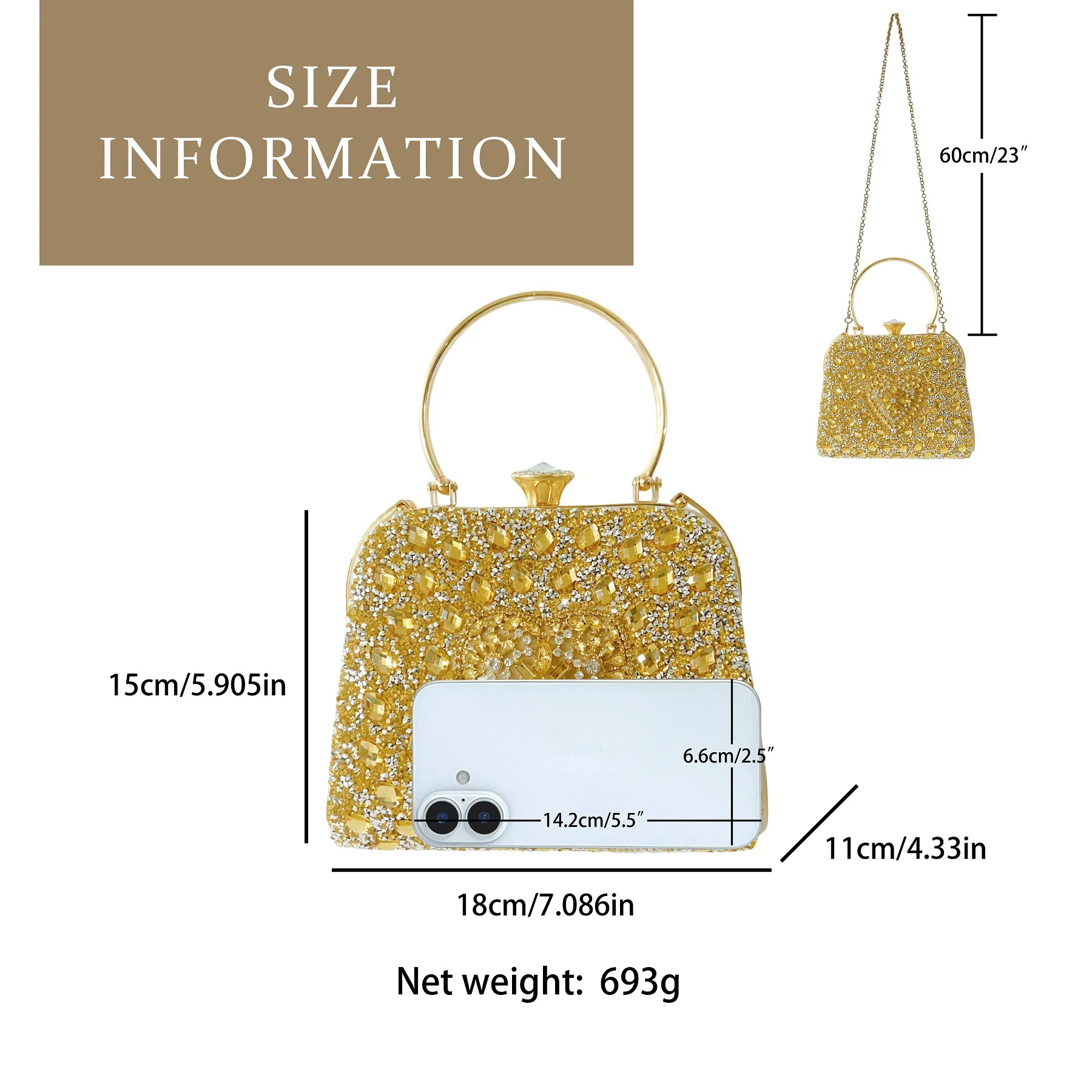 Gold Heart Radiant Rhinestone Ring Handle Clutch Bag Women Fashion Runway Party Wedding Evening Handbag Sac De Marque Luxe Femme view 6
