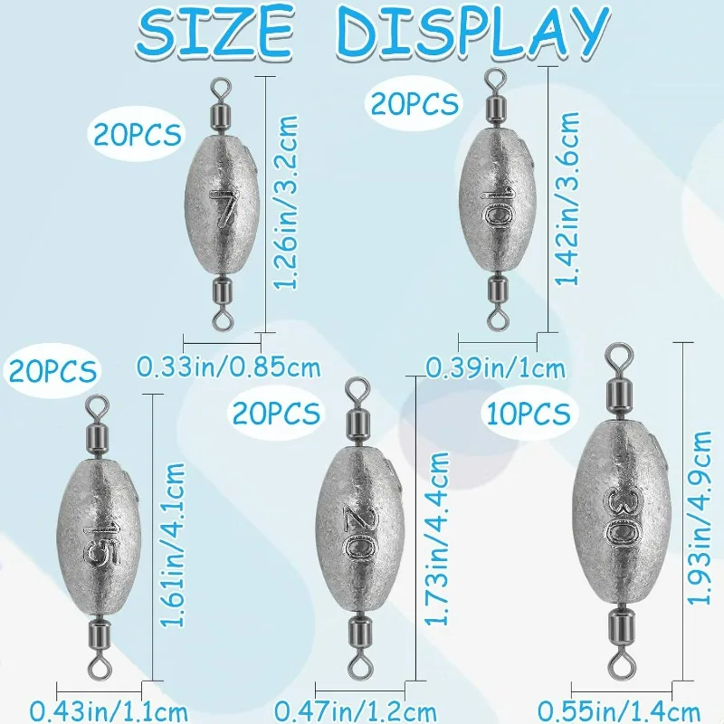 Fishing Weights Sinkers, Inline Weights Trolling Sinkers Quick Swivel Weight Sinker Olive-shaped Lead Pendant with Double Swivel image 2