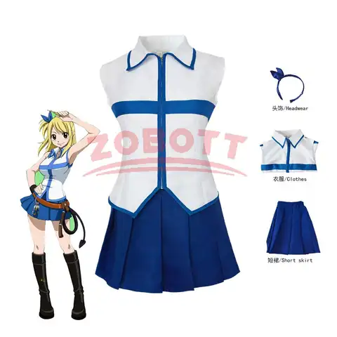 Anime FAIRY TAIL Lucy Heartfilia Cosplay Kostym Toppkjol Hårnålsset Halloween Sminkfest för Kvinnor Klänning 10 best sales Lucy cosplay Fairy Tail - №5