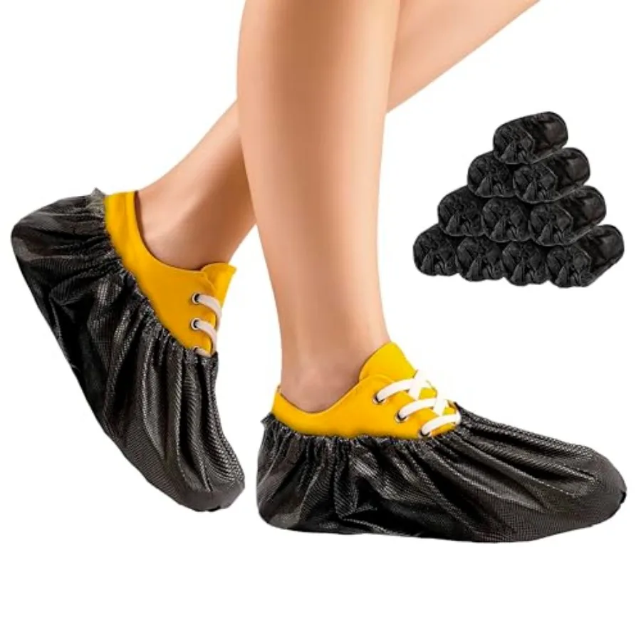 

AMZ Medical Supply Black Disposable Shoe Covers for Indoors, 16 x 6 Inch. of Disposable Boot Covers with Secure Elastic, Seamle