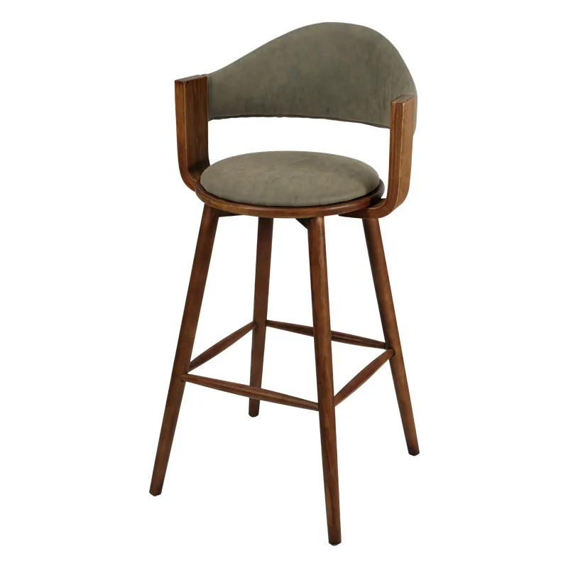 

Bar Stool Modern Simple Upholstered Solid Wood Bar Chair Nordic High-legged Front Desk Chair