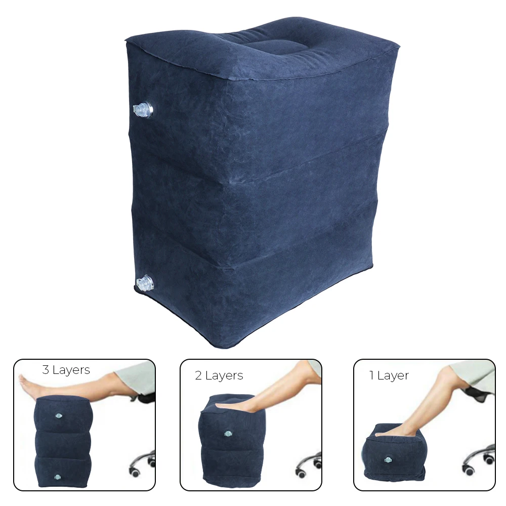 On Airplane Car Bus 3 Layers Adjustable High Leg Support Inflatable PVC Travel Foot Rest Pillows Footrest Pillow