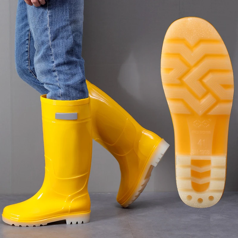 Comemore Autumn Boots Low Heels Rainshoes Couple Men Women High-barrel Waterproof Rain Boot Work Rubber Shoe Long Water Shoes 44