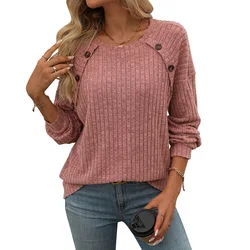 Women Casual Loose O Neck Button Knitted Sweater Luxury Solid Ladies Oversize Pullover Designer Autumn Winter Basic Knitwear