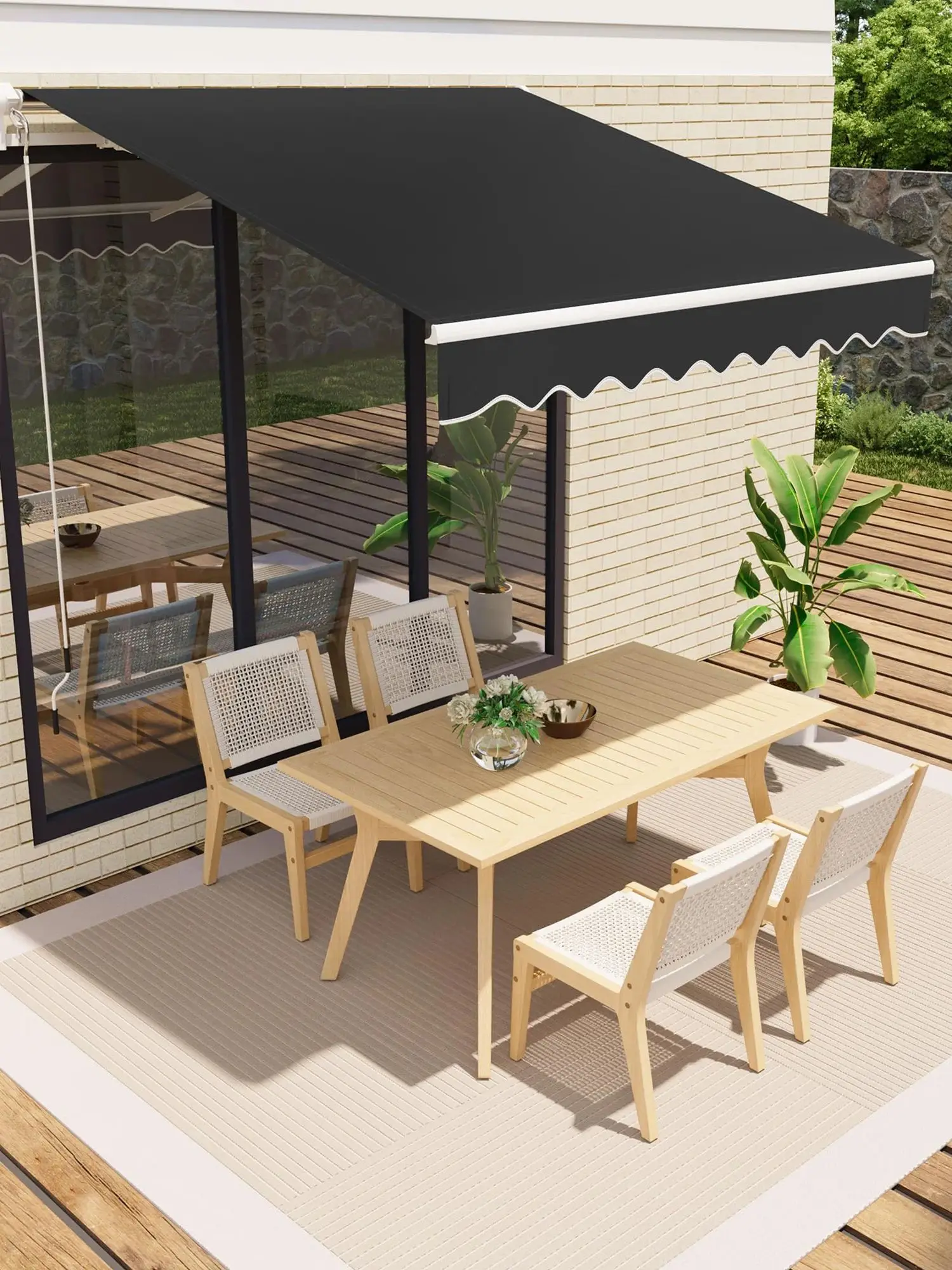 350x250cm Uittrekbare zonnescherm UV50+ waterafstotend terraszonnescherm met scharnierende arm balkon zonnescherm met handkruk wandmontage - afbeelding 2