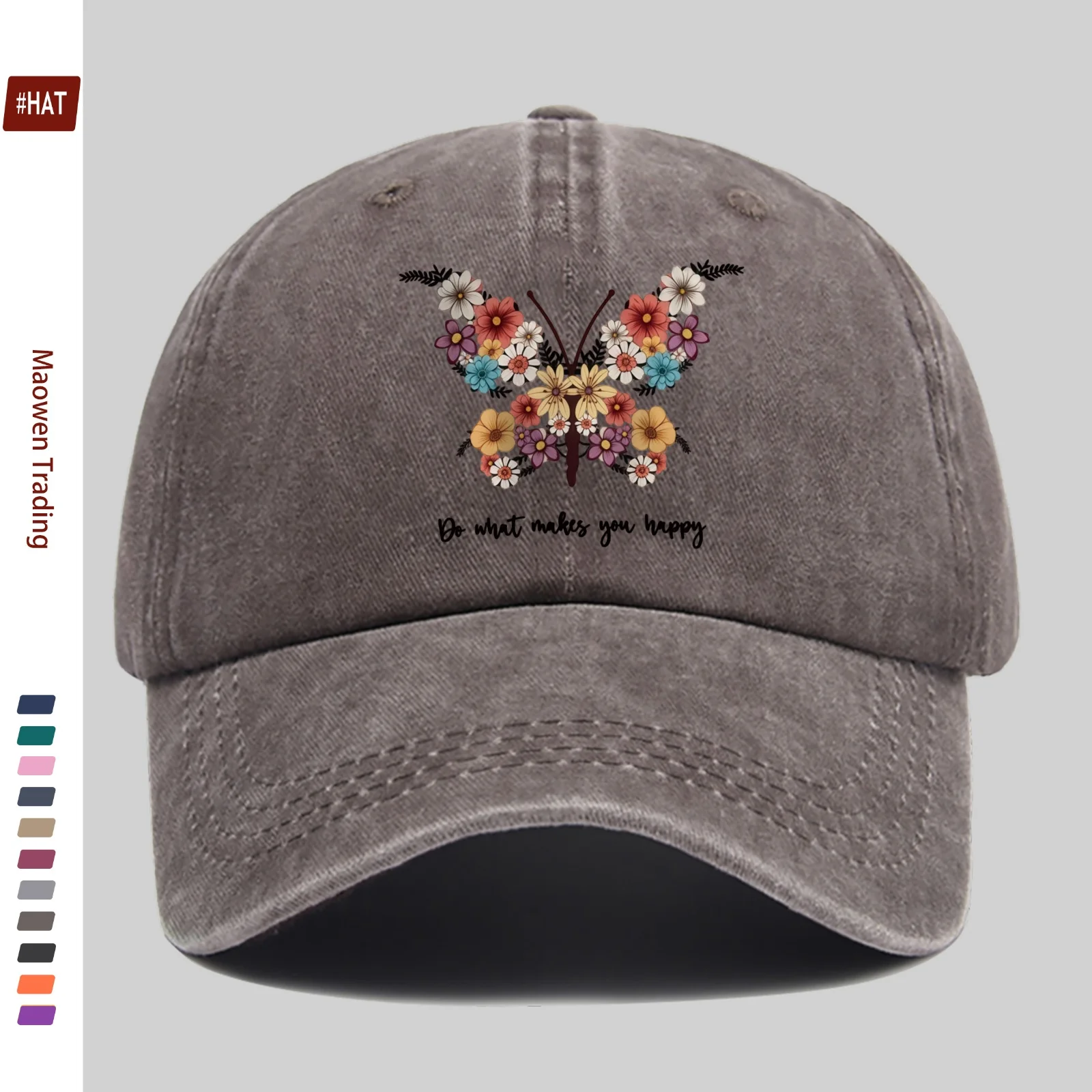 1pc Retro Bohemian Style Butterfly Floral Print Baseball Cap, Cartoon Printed Design Golf Hat, Home Leisure Decor Hat, Comfortab