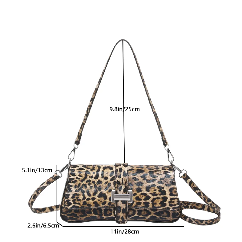 Locomotive Women Underarm Baguette Bag Ladies Luxury Shopping Shoulder Handbag Fashion Leopard Leather Crossbody Messenger Purse