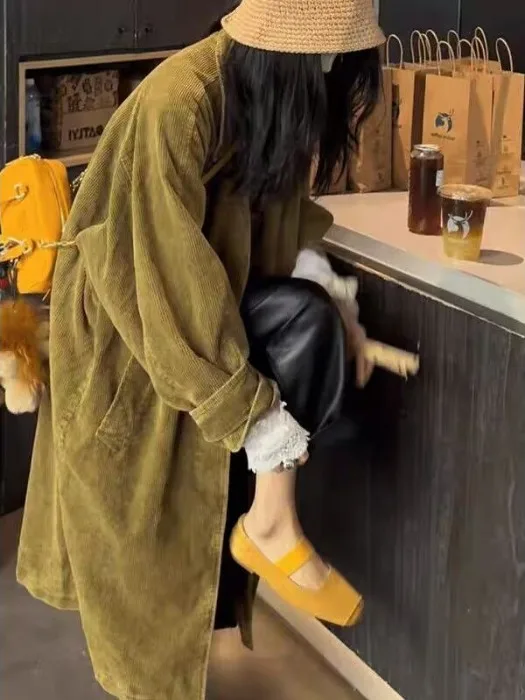 2025 Autumn Winter New Sle Women's Retro Corduroy Jaet Coat Long Sve  Collar Single Button Closure  Color