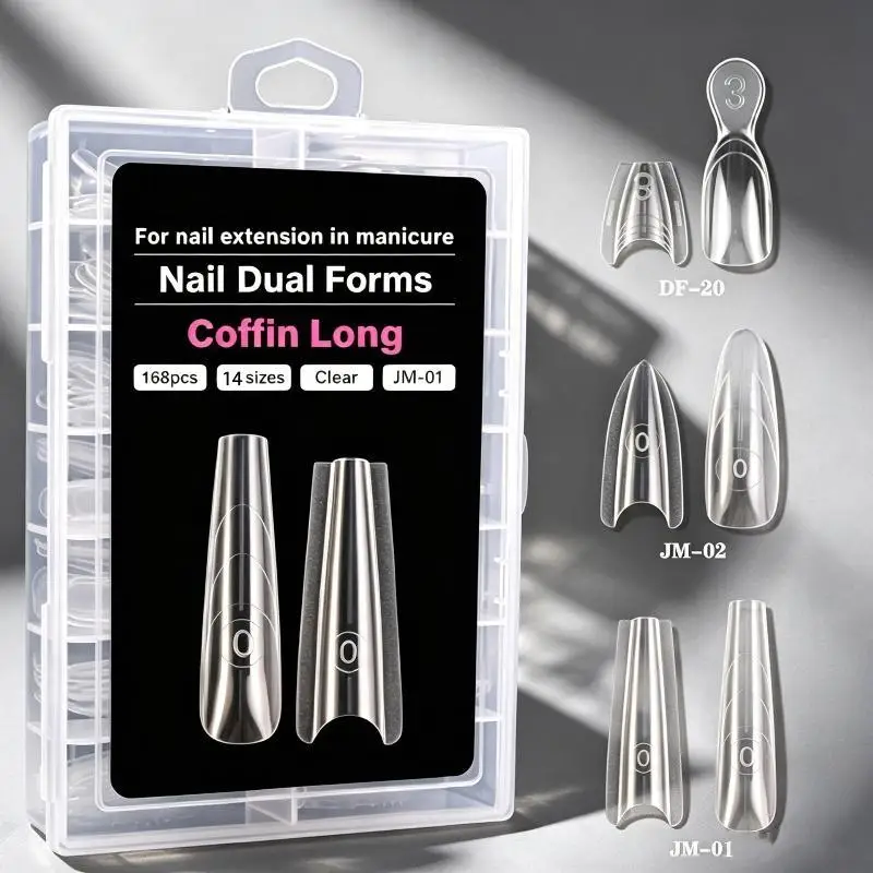 168 Pcs Of Dual-Form Nail Forms - Nail Molds, Can Quickly Extend Nails, No Paper Forms Needed 14 Sizes Nail Art Tools