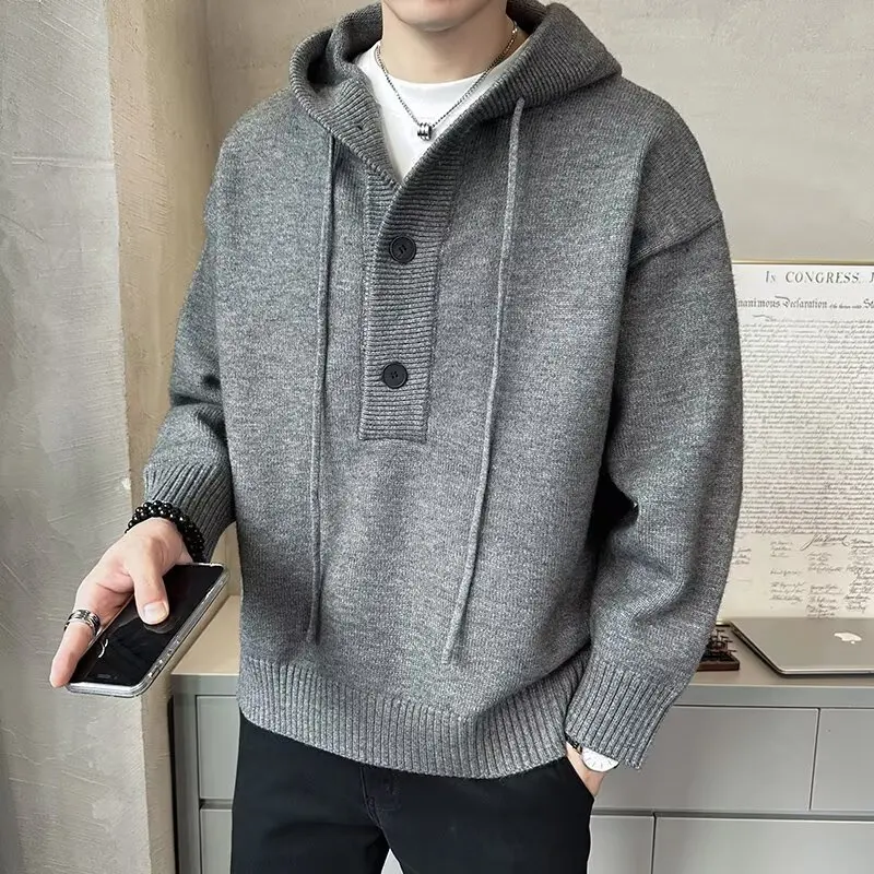 

Свободный мужской вязаный свитер с капюшоном, осенне-зимняя верхняя одежда, повседневная одежда из полиэстера, длинный све, обычный све