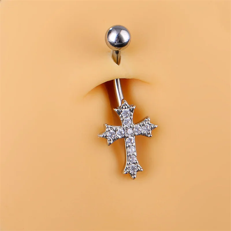 Sexy Piercing Navel Nail Body Jewelry For Women Girls Personalized Simple Cross Pendant Belly Button Rings Gifts