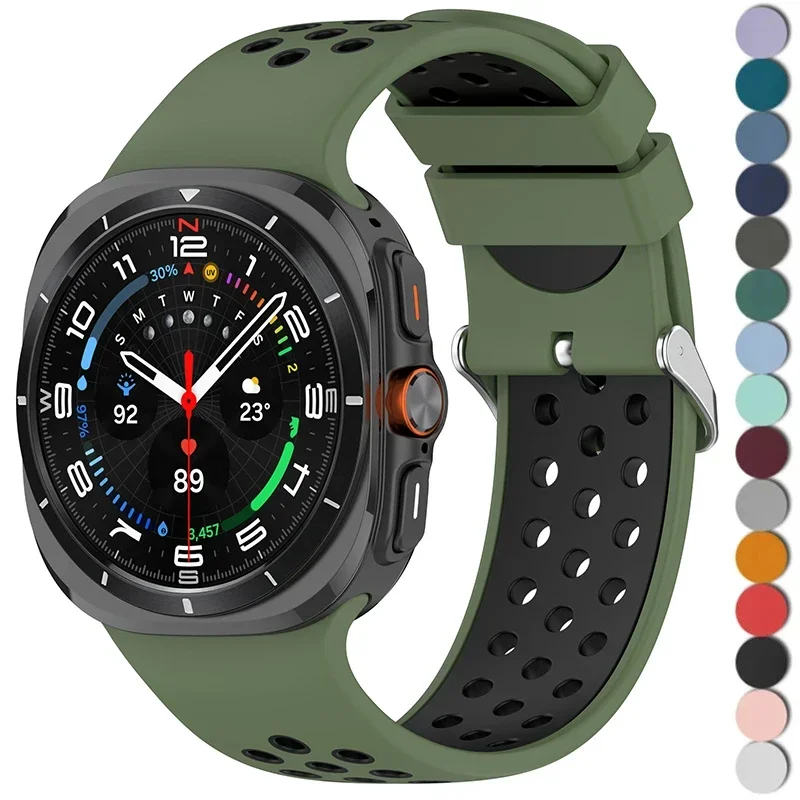 Two Color Silicone Sport Band For Samsung Galaxy Watch Ultra 47mm Adjustable Replacement Soft Strap For Galaxy Watch 7 Ultra