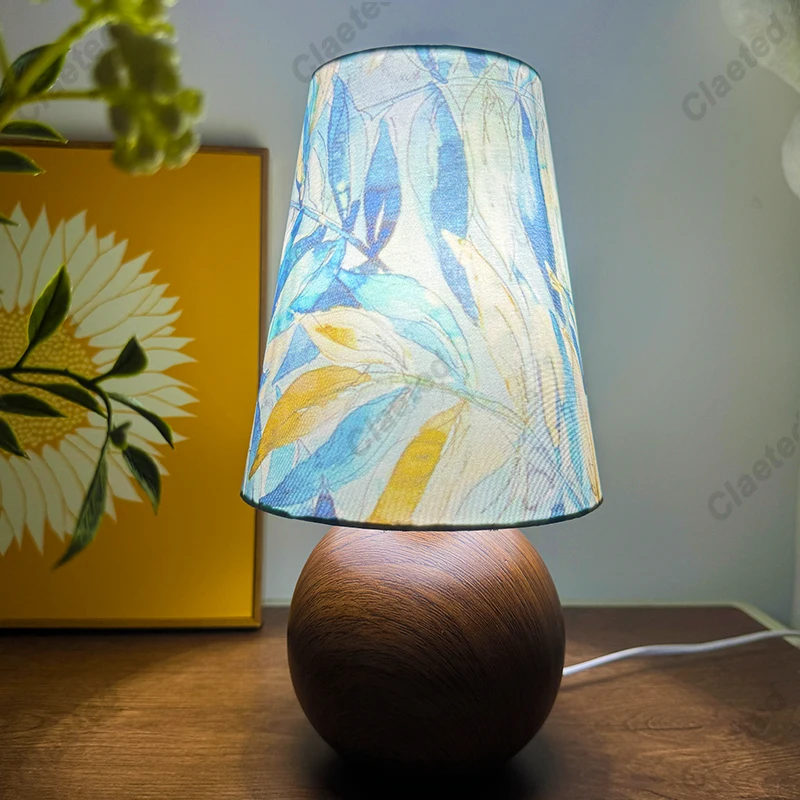 Nordic Style Italian Designer Table Lamp Vintage Floral Night Light Wood Texture Ceramic Base Bedroom Bedside Lamp Home Decor