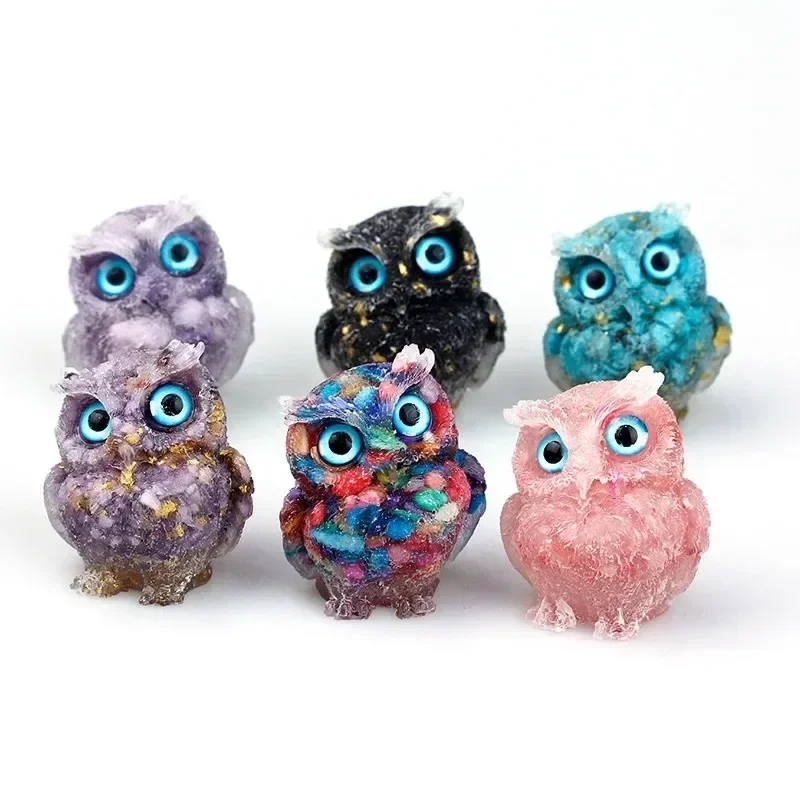 

1PCS Natural Crystal Stone Gravel Owl Animal Crafts Hand Made Small Figurines DIY Resin Table Decor Home Decor Collect Gifts