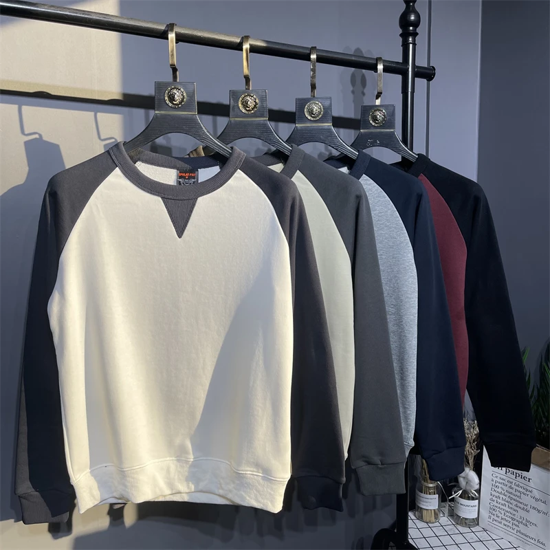 Trendy Men's Hoodie Sweatshirt Spring Autumn round Neck Color Block Casual Turn-down  Thread Collar Streetwear