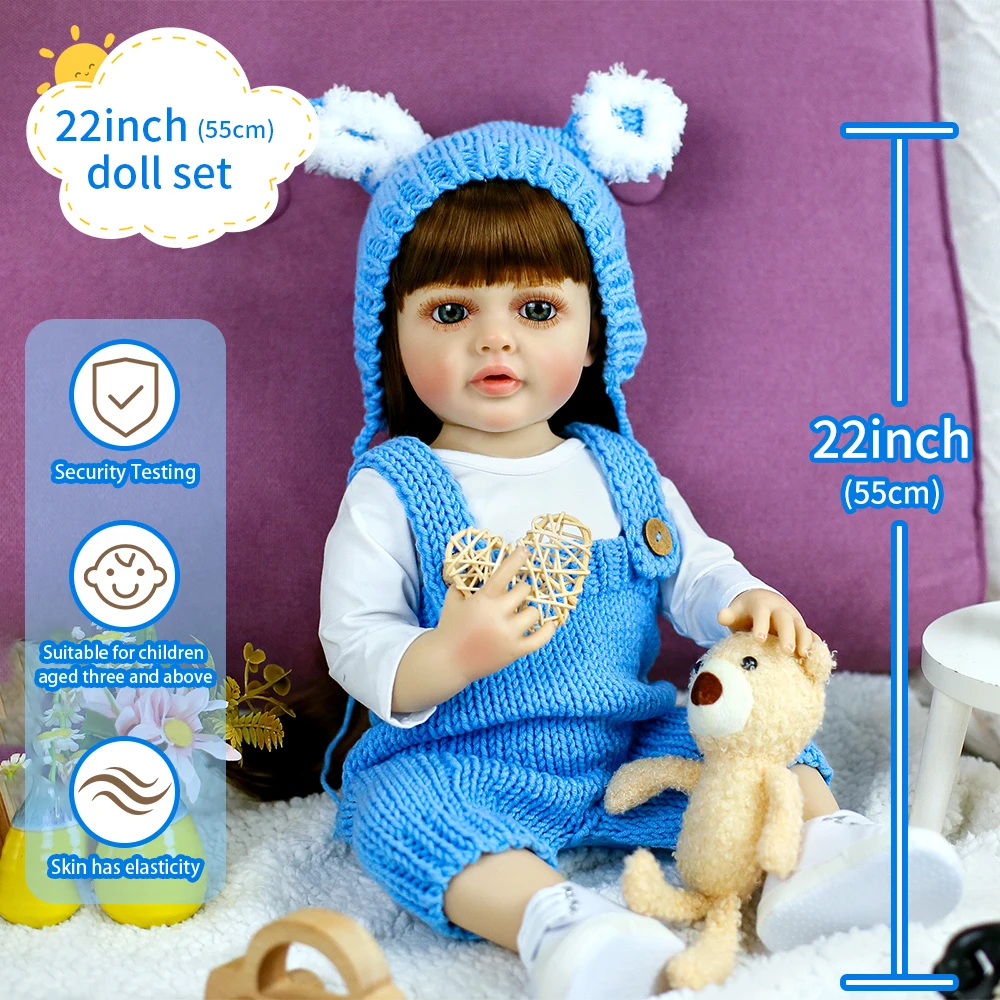 

55CM Full Body Soft Silicone Vinyl Reborn Toddler Girl Doll Betty Princess with Long Wig Hair Christmas Gifts for Childrens