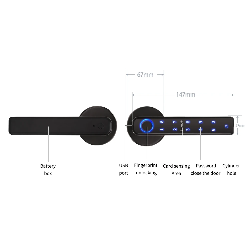 Tuya APP Controlled Apartment Fingerprint Digital Lock Silver Black Keyless Security Interior Wooden Door Smart Handle  Lock