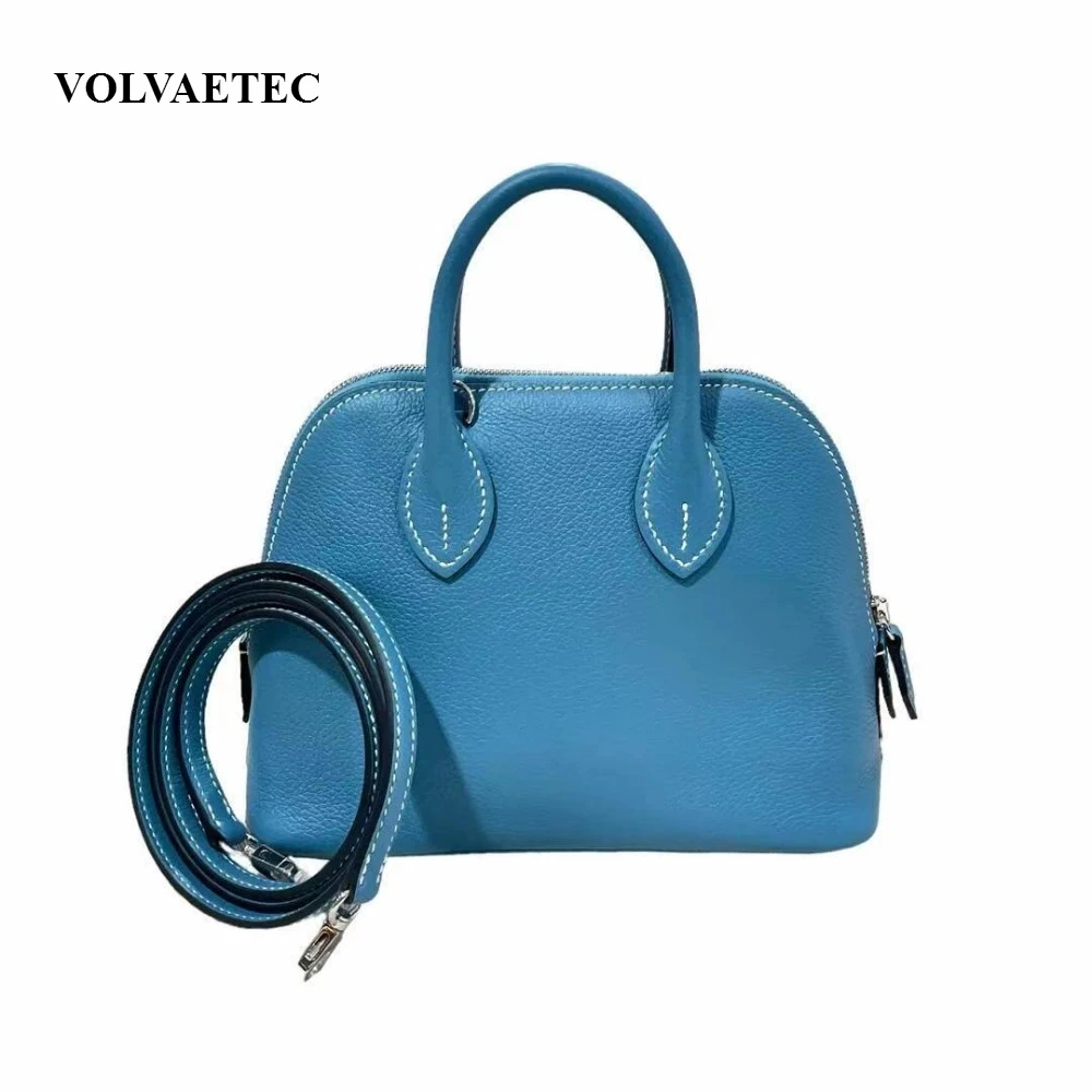 VOLVAETEC Mini Semi-handmade Hand-sewn Wax Line Bowling Shell Bag Saddle Bag Leather Fashion Versatile Oblique Span Handbag