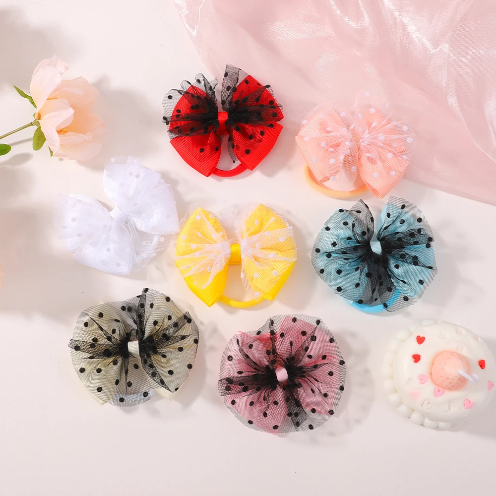 2 قطعة/المجموعة الشيفون الشريط القوس شريط مطاطي هيرباند مع مطاطا النايلون عقال موضة دوت بنات الأميرة إكسسوارات الشعر هدايا #5