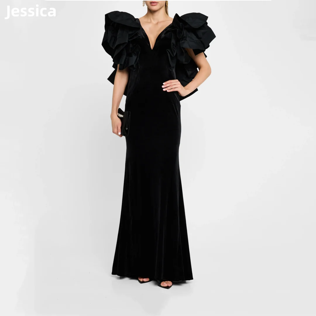 Jessica-Robe de mariée sirène noire élégante pour femme, robes de Rhbouclées sur le côté, robes sur mesure pour occasions formelles