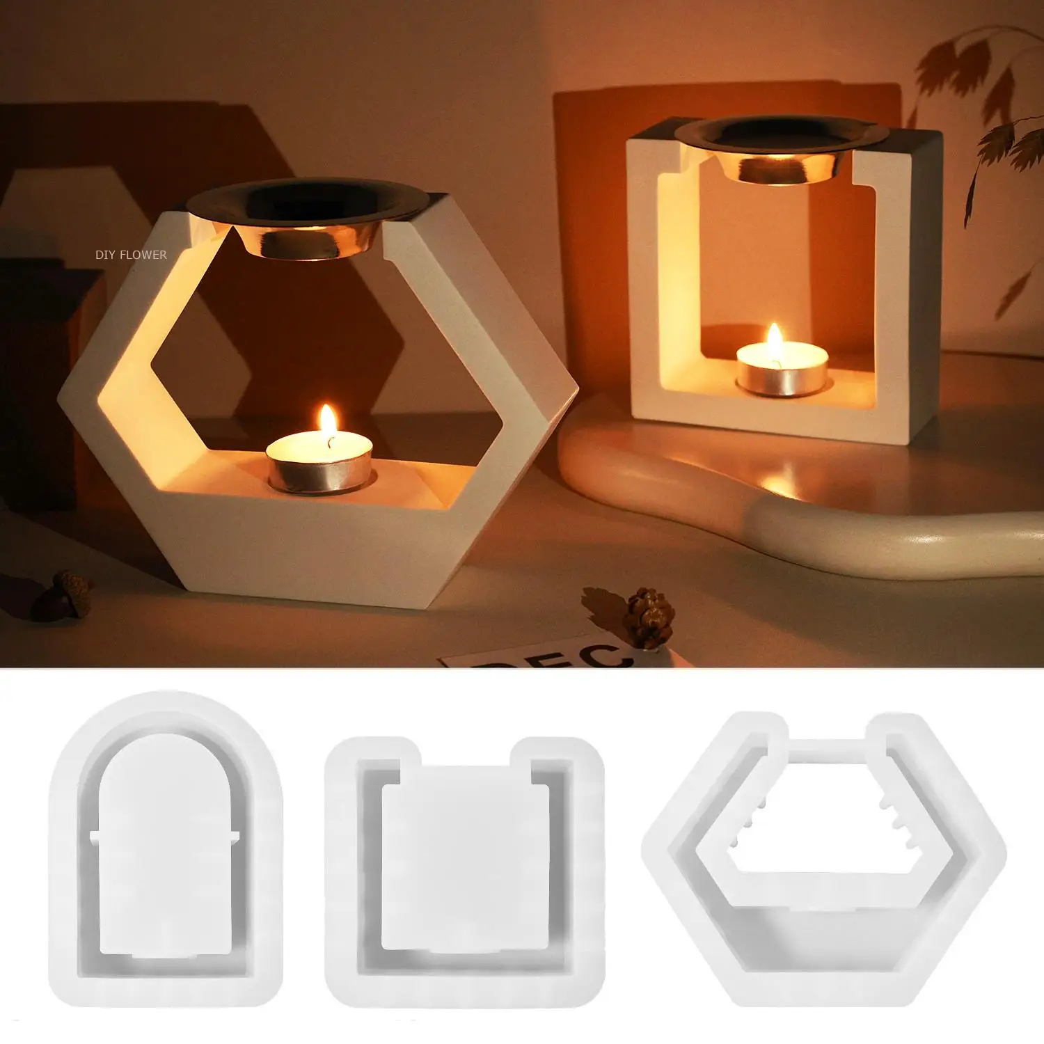 Geometric Aromatherapy Oven Silicone Mold Gypsum Cement Diffuser Square Hexagonal Arch Candle Holder Wax Melting Oven Home Decor