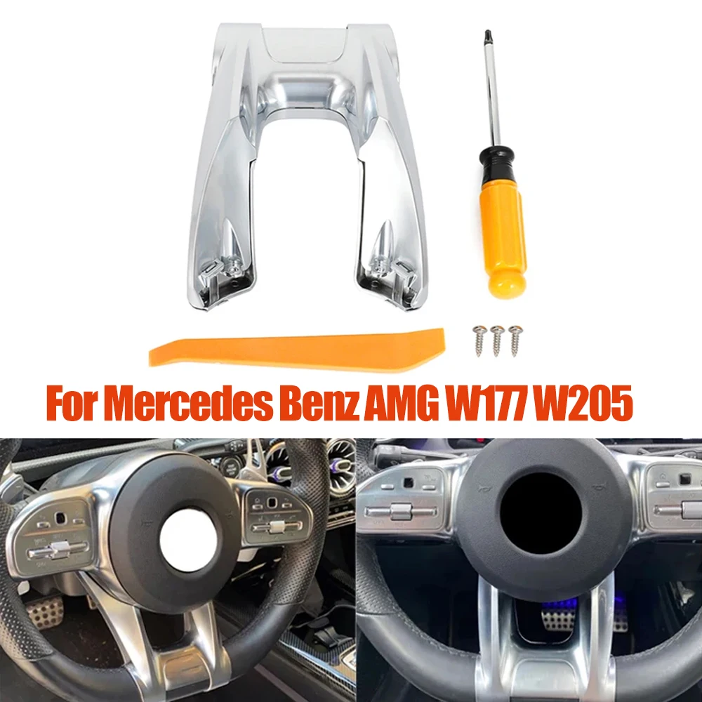Para mercedes benz amg 2019 + esporte a w177 b w247 c w205 cls w257 cla c118 classe direção do carro roda plana estilo inferior guarnição capa
