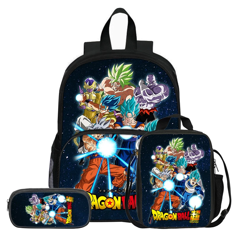 

Dragon Ball Super Saiyan Goku 3 Pcs set with Front Pocket Backpack with Thermal Insulated Lunch Tote Purse Pencil Case