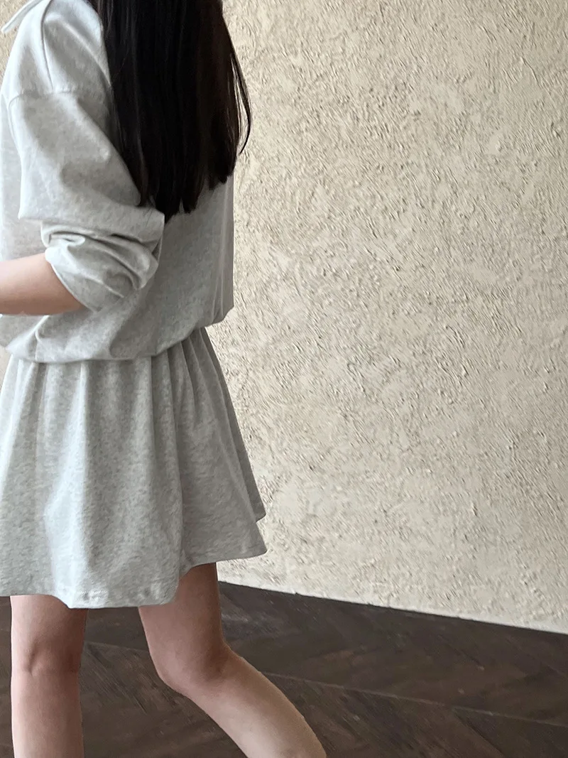 Set casual per la riduzione dell'età in stile coreano per il nuovo articolo primaverile da donna, finta felpa con cappuccio in due pezzi + mezza gonna elastica set in due pezzi, 2884